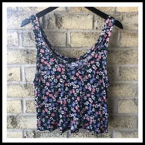 Talula Floral Crop Top - Black, Pink, Blue